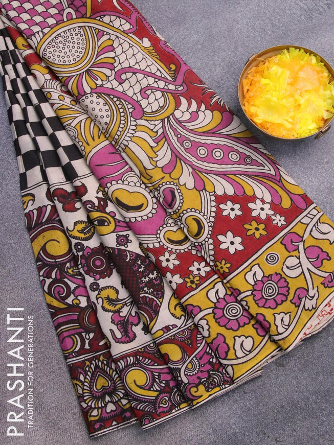 Kalamkari semi silk saree cream and maroon with allover prints and printed border - {{ collection.title }} by Prashanti Sarees