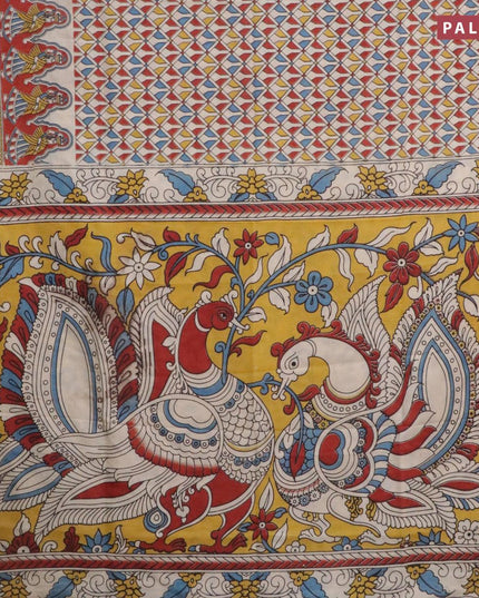 Kalamkari semi silk saree cream and red with allover geometric prints and printed border - {{ collection.title }} by Prashanti Sarees