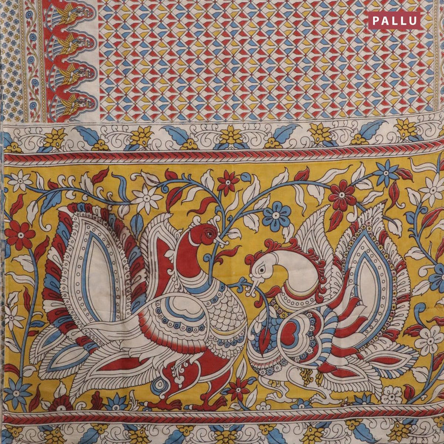 Kalamkari semi silk saree cream and red with allover geometric prints and printed border - {{ collection.title }} by Prashanti Sarees