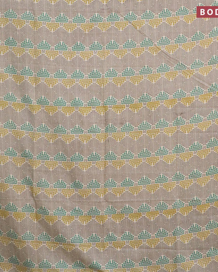 Kalamkari semi silk saree cream and teal green with allover geometric prints and printed border - {{ collection.title }} by Prashanti Sarees