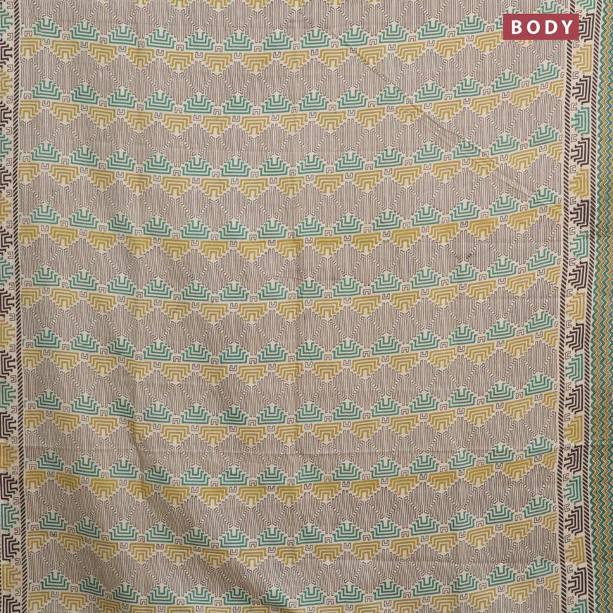 Kalamkari semi silk saree cream and teal green with allover geometric prints and printed border - {{ collection.title }} by Prashanti Sarees