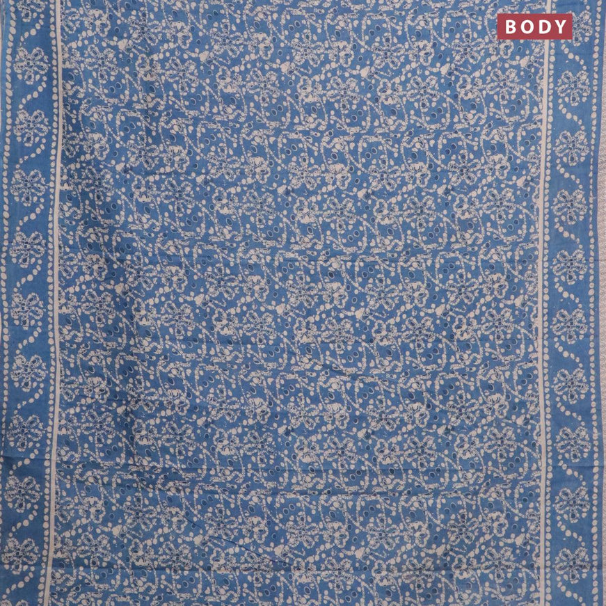 Kalamkari semi silk saree cs blue and beige with allover batik prints and printed border - {{ collection.title }} by Prashanti Sarees