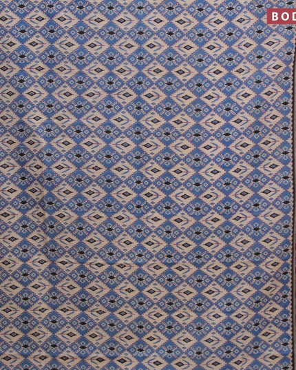 Kalamkari semi silk saree cs blue and magenta pink with allover ikat prints and printed border - {{ collection.title }} by Prashanti Sarees