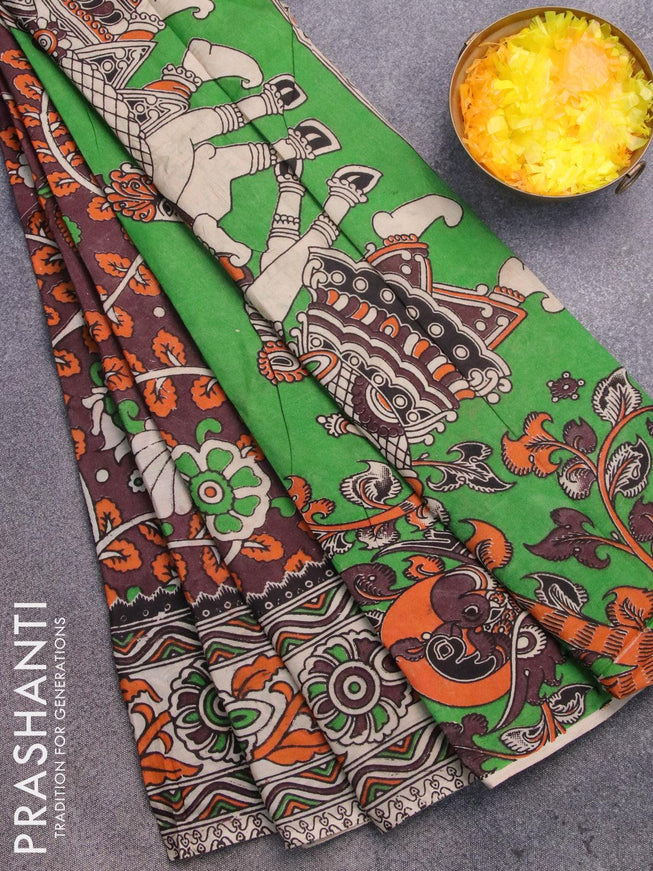 Kalamkari semi silk saree deep maroon and beige with allover prints and printed border - {{ collection.title }} by Prashanti Sarees