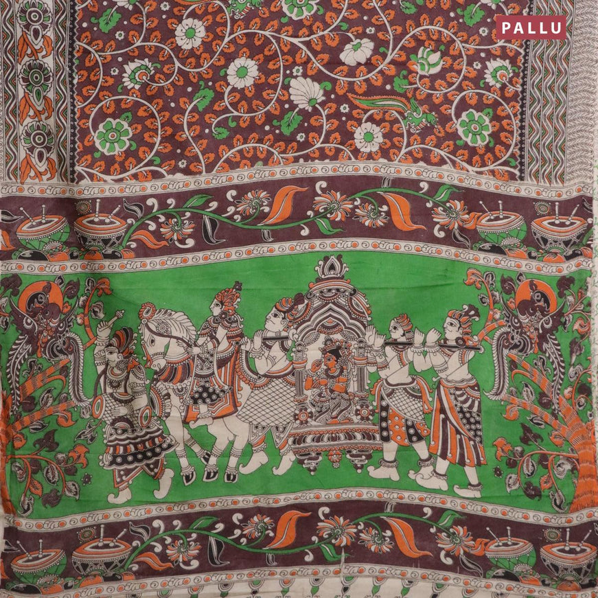 Kalamkari semi silk saree deep maroon and beige with allover prints and printed border - {{ collection.title }} by Prashanti Sarees