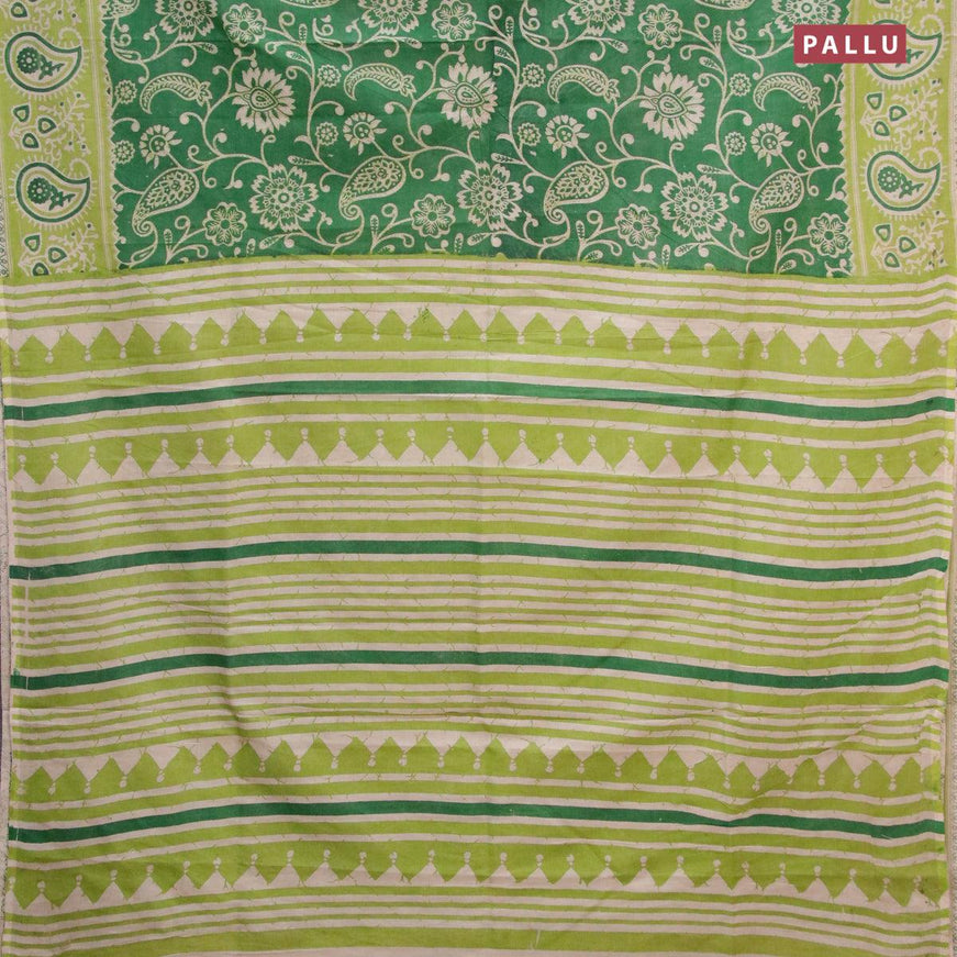 Kalamkari semi silk saree green and light green with allover prints and printed border - {{ collection.title }} by Prashanti Sarees