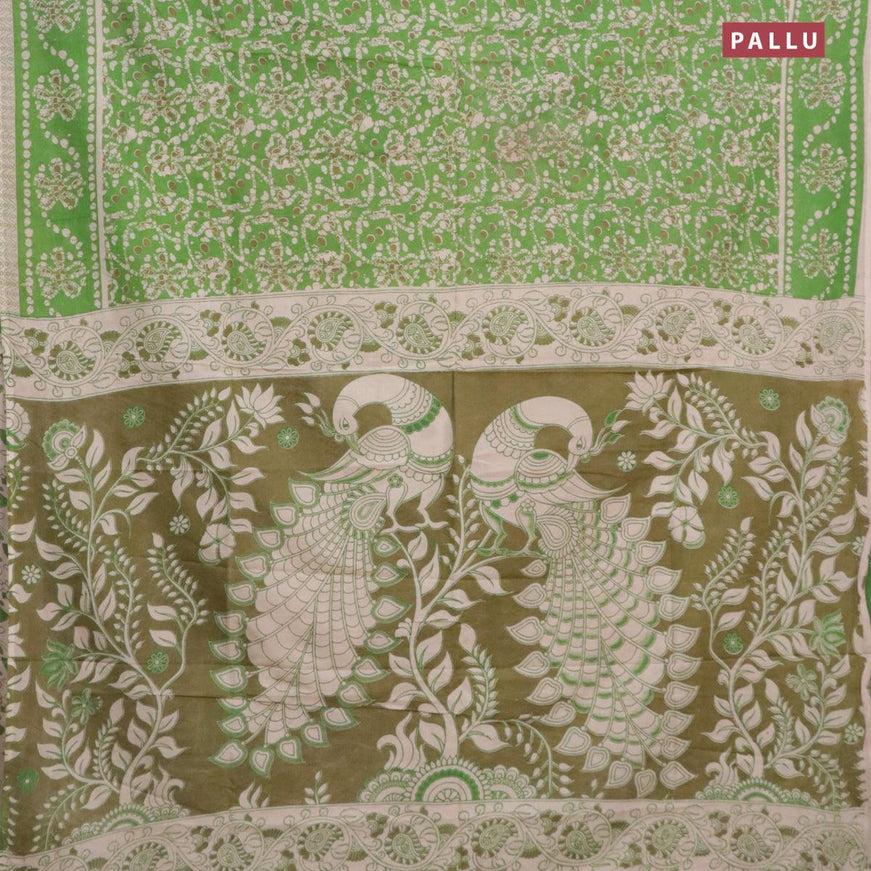 Kalamkari semi silk saree light green and beige with allover batik prints and printed border - {{ collection.title }} by Prashanti Sarees