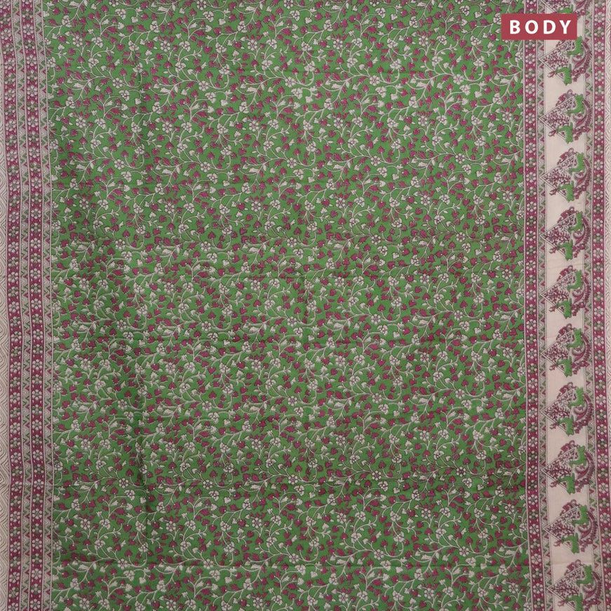 Kalamkari semi silk saree light green and magenta pink with allover prints and printed border - {{ collection.title }} by Prashanti Sarees
