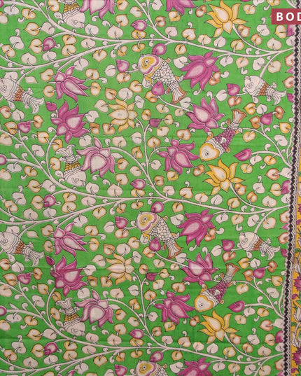 Kalamkari semi silk saree light green and yellow with allover prints and printed border - {{ collection.title }} by Prashanti Sarees