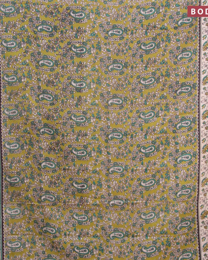 Kalamkari semi silk saree mehendi green and beige with allover paisley prints and printed border - {{ collection.title }} by Prashanti Sarees