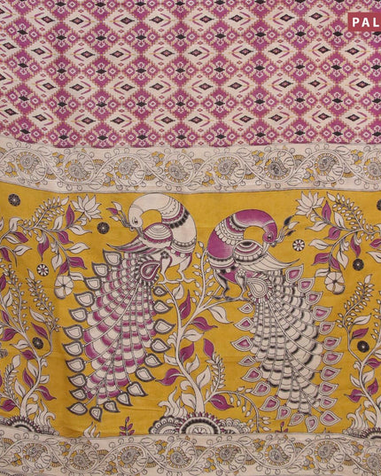 Kalamkari semi silk saree purple and yellow with allover ikat prints and printed border - {{ collection.title }} by Prashanti Sarees