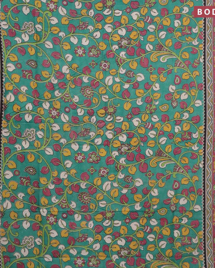 Kalamkari semi silk saree teal green and magenta pink with allover prints and printed border - {{ collection.title }} by Prashanti Sarees