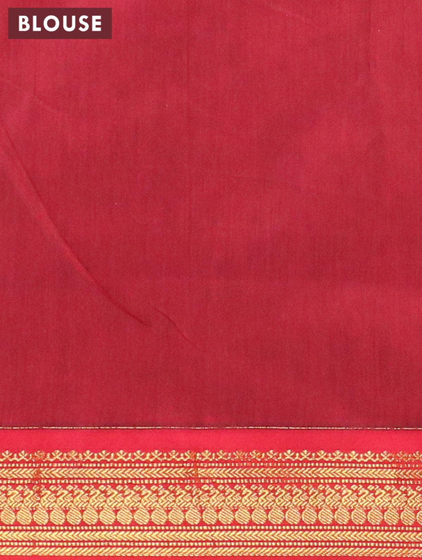 Kalyani cotton saree dark green and red with zari woven buttas and zari woven border - {{ collection.title }} by Prashanti Sarees