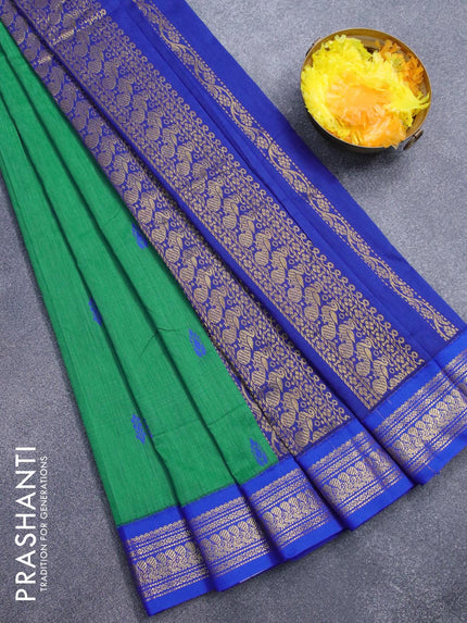 Kalyani cotton saree green and blue with thread woven buttas and zari woven border - {{ collection.title }} by Prashanti Sarees