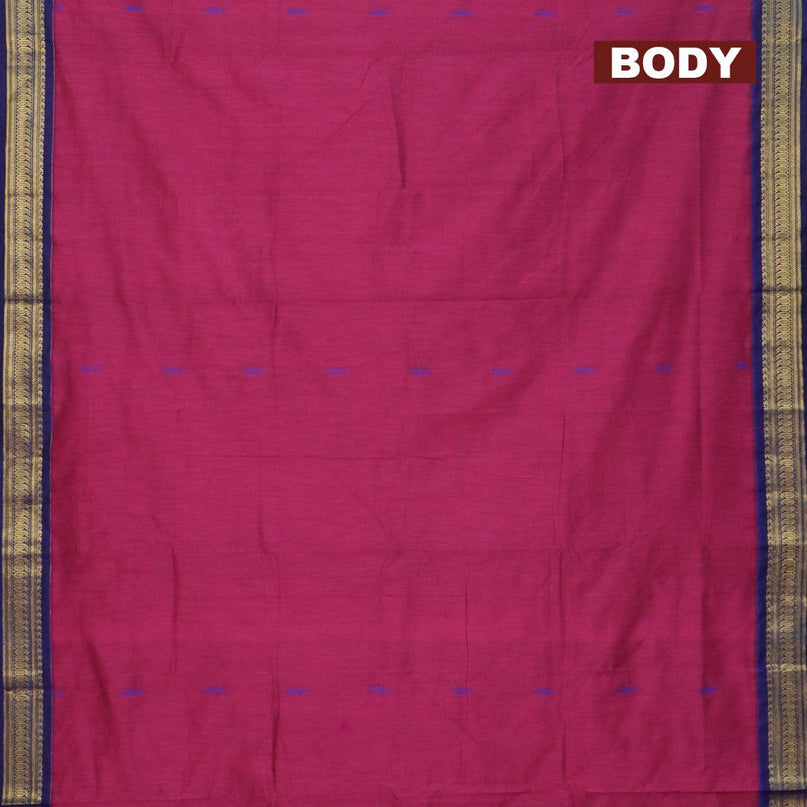 Kalyani cotton saree magenta pink and blue with thread woven buttas and zari woven border - {{ collection.title }} by Prashanti Sarees