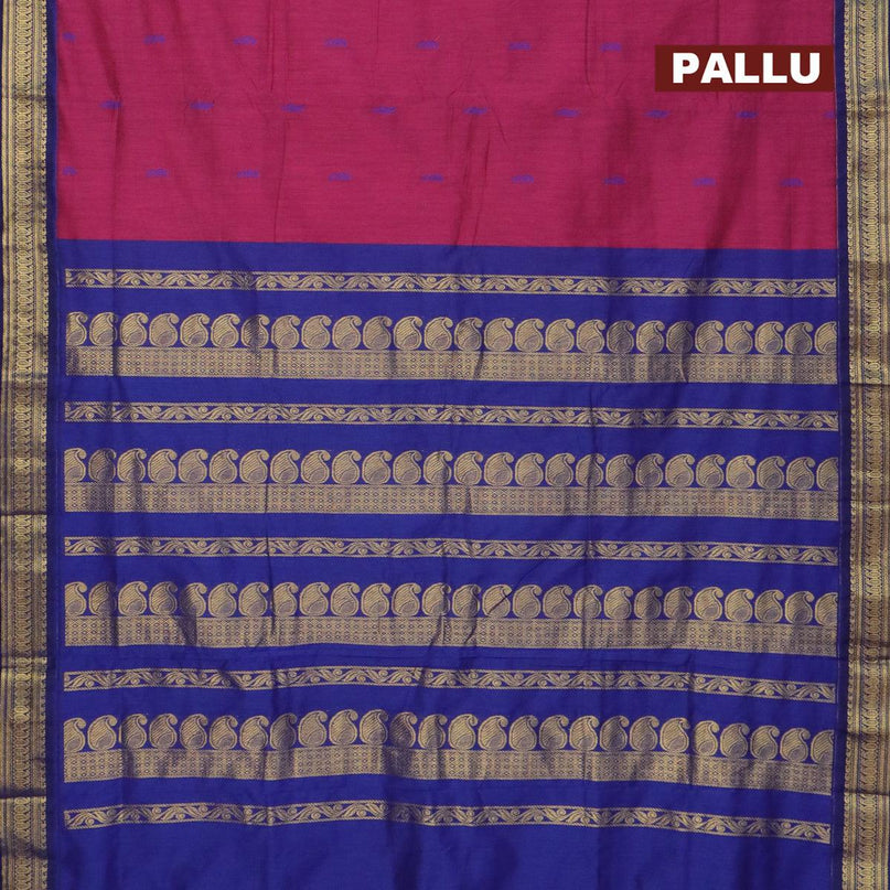 Kalyani cotton saree magenta pink and blue with thread woven buttas and zari woven border - {{ collection.title }} by Prashanti Sarees