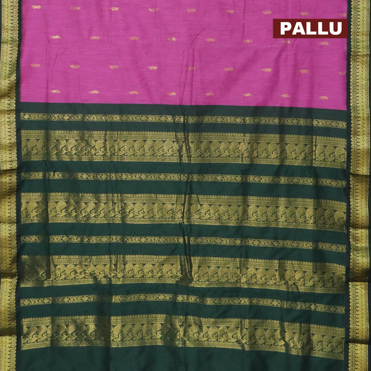 Kalyani cotton saree magenta pink and dark green with zari woven buttas and  zari woven border