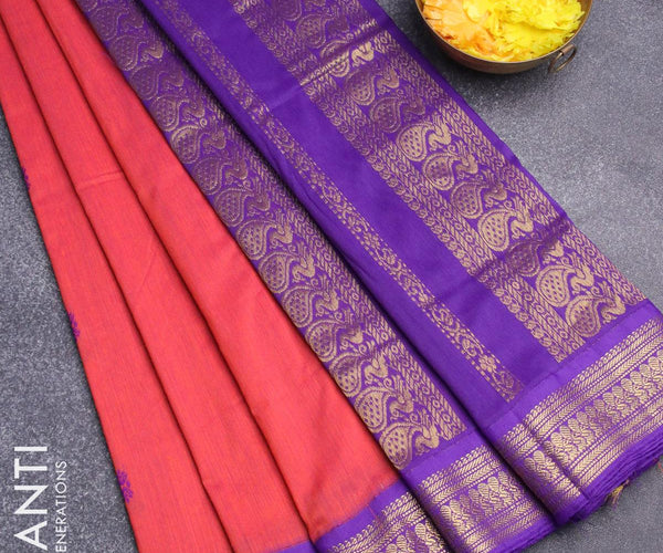 Kalyani cotton saree mustard yellow and red with zari woven buttas