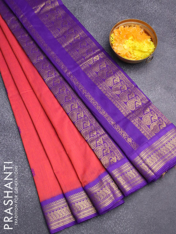 Kalyani cotton saree mustard yellow and red with zari woven buttas and zari woven border - {{ collection.title }} by Prashanti Sarees