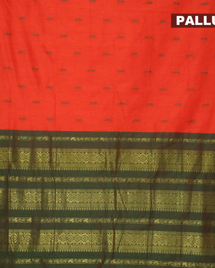Kalyani cotton saree orange and green with thread woven buttas and zari woven border - {{ collection.title }} by Prashanti Sarees