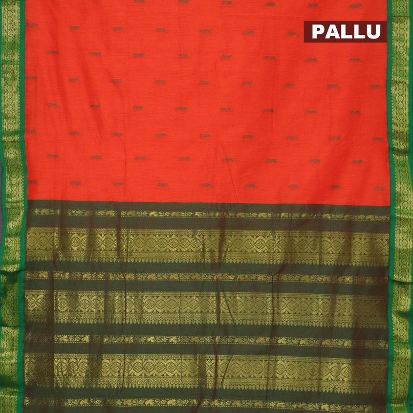 Kalyani cotton saree orange and green with thread woven buttas and zari woven border - {{ collection.title }} by Prashanti Sarees