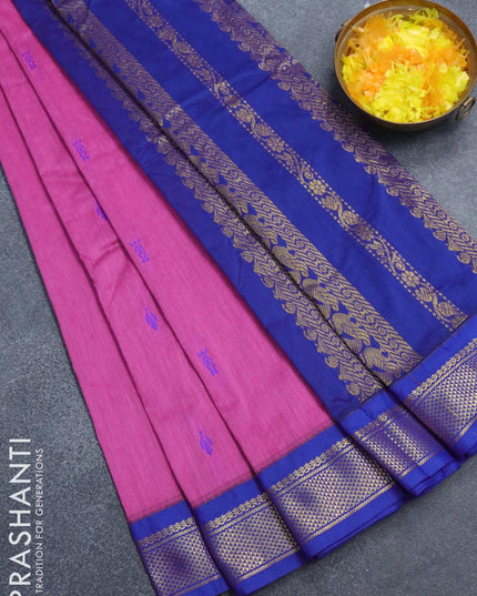 Kalyani cotton saree pink shade and blue with thread woven buttas and zari woven border - {{ collection.title }} by Prashanti Sarees