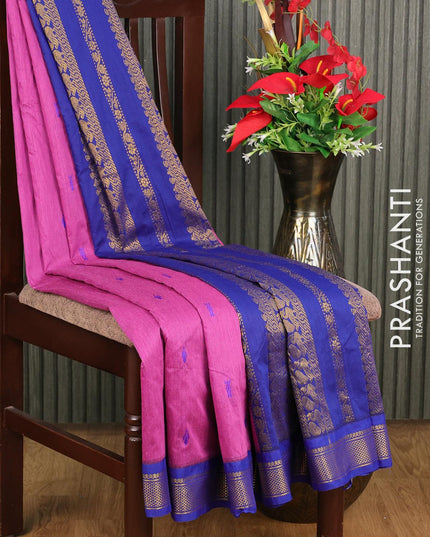 Kalyani cotton saree pink shade and blue with thread woven buttas and zari woven border - {{ collection.title }} by Prashanti Sarees