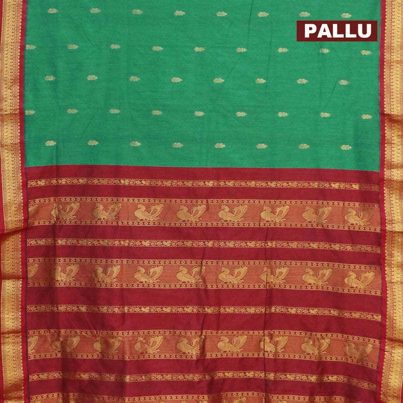 Kalyani cotton saree teal green shade and maroon with zari woven buttas and zari woven border - {{ collection.title }} by Prashanti Sarees