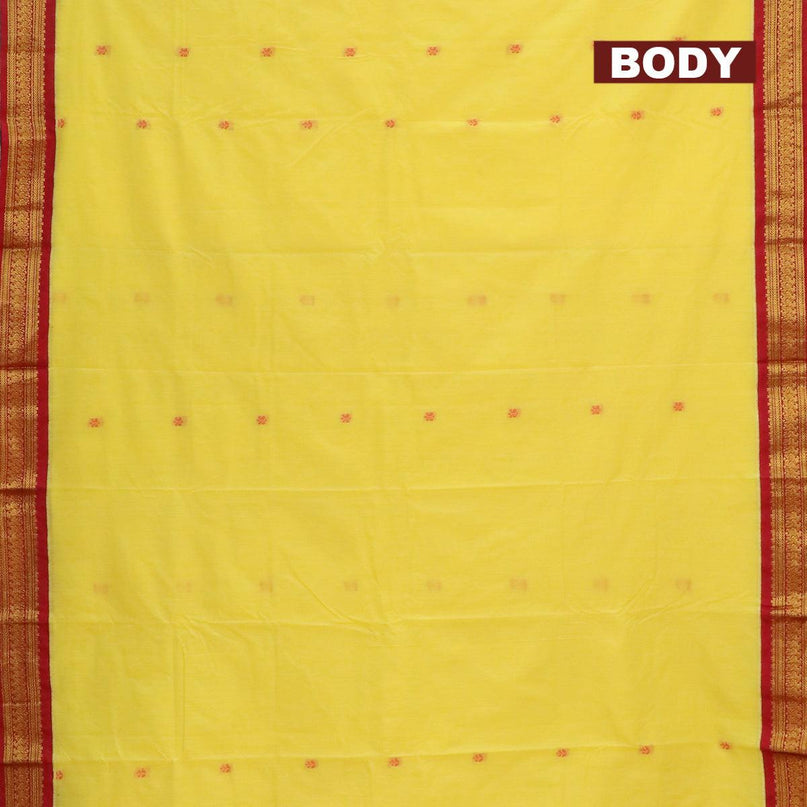 Kalyani cotton saree yellow and red with thread woven buttas and zari woven border - {{ collection.title }} by Prashanti Sarees