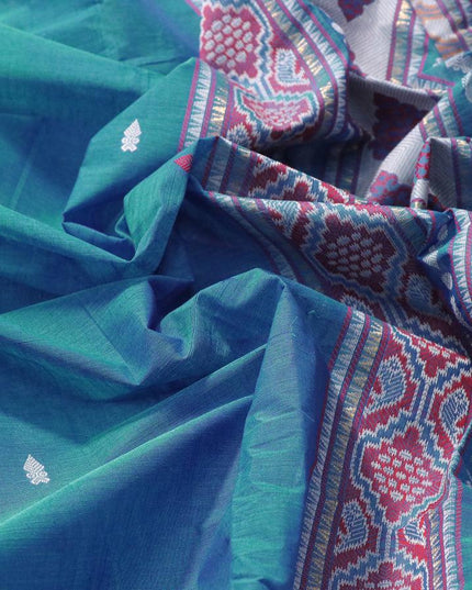 Kanchi cotton saree cs blue and dark mustard with thread woven buttas and thread & zari woven border - {{ collection.title }} by Prashanti Sarees