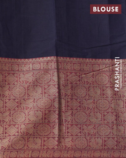 Kanchi cotton saree dark blue with plain body and ganga jamuna border - {{ collection.title }} by Prashanti Sarees