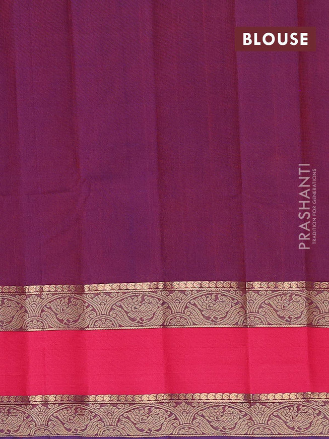 Kanchi cotton saree dual shade of blusih maroon and pink with allover small zari checked pattern and rettapet thread woven border - {{ collection.title }} by Prashanti Sarees