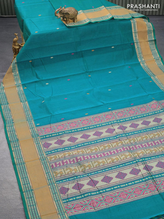 Kanchi cotton saree green shade with thread woven buttas and rettapet thread woven border - {{ collection.title }} by Prashanti Sarees
