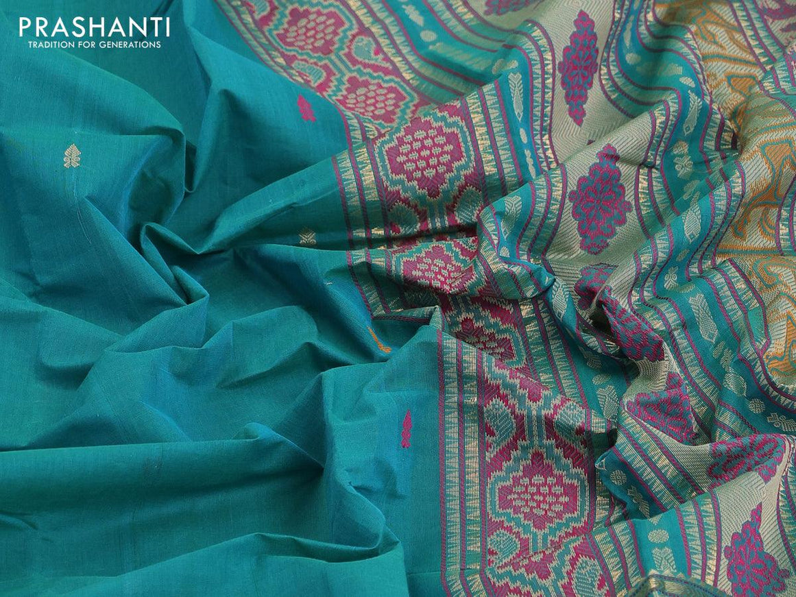 Kanchi cotton saree green shade with thread woven buttas and rettapet thread woven border - {{ collection.title }} by Prashanti Sarees