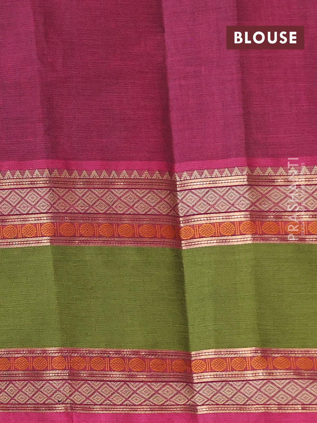 Kanchi cotton saree magenta pink and green with allover small checked pattern and rettapet thread woven border - {{ collection.title }} by Prashanti Sarees