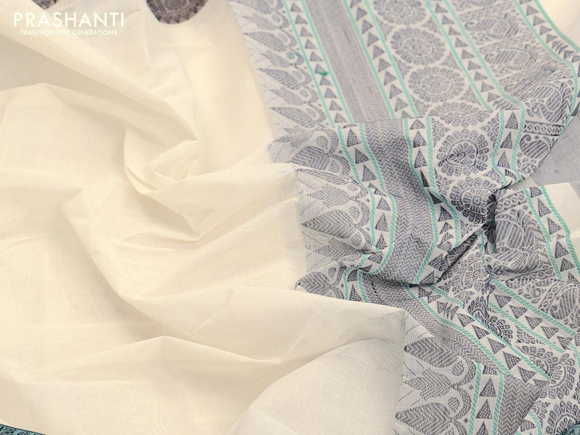 Kanchi cotton saree off white with plain body and ganga jamuna border - {{ collection.title }} by Prashanti Sarees