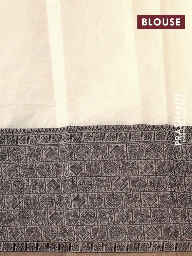 Kanchi cotton saree off white with plain body and ganga jamuna border - {{ collection.title }} by Prashanti Sarees