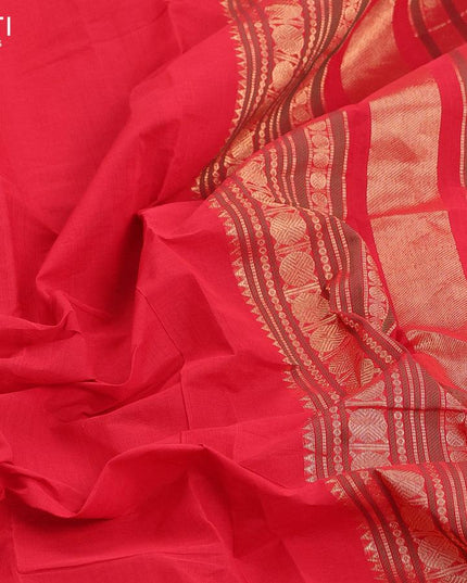 Kanchi cotton saree red and dual shade of green with thread woven buttas and zari woven border - {{ collection.title }} by Prashanti Sarees
