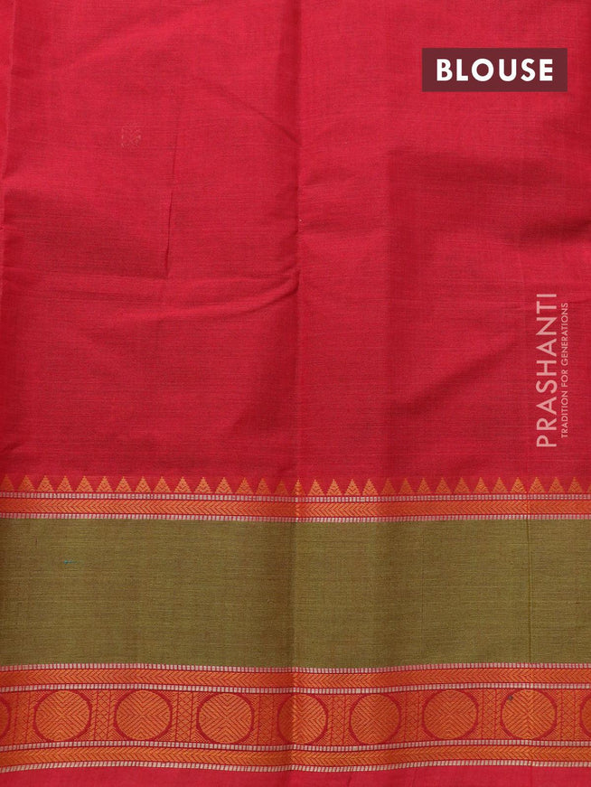 Kanchi cotton saree red and green with thread woven buttas and rettapet thread woven border - {{ collection.title }} by Prashanti Sarees