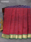 Kanjivaram silk cotton saree maroon and green with thread & zari woven buttas and rudhraksha zari woven border - {{ collection.title }} by Prashanti Sarees