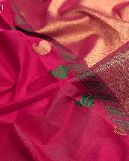 Kanjivaram silk cotton saree pink and green with thread & zari woven paisley buttas and paisley thread woven border - {{ collection.title }} by Prashanti Sarees