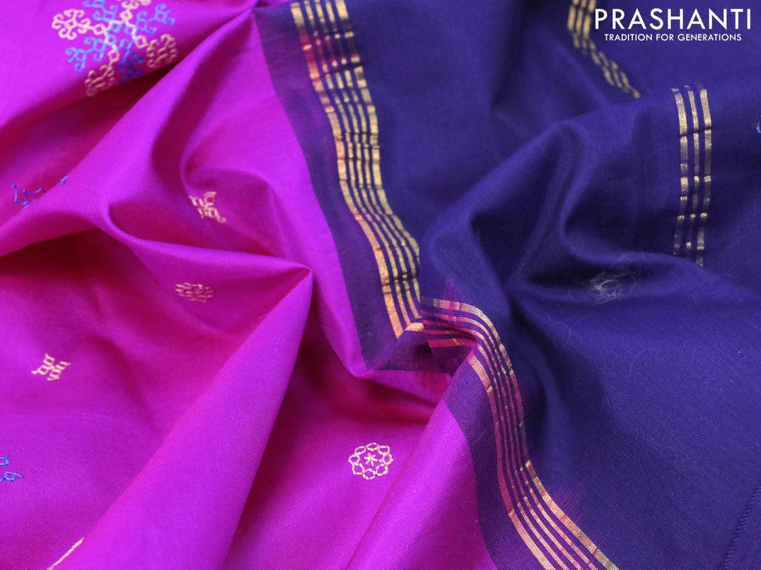 Kanjivaram silk saree purple and blue with allover embroidery kasuti work and rettapet zari woven border - {{ collection.title }} by Prashanti Sarees