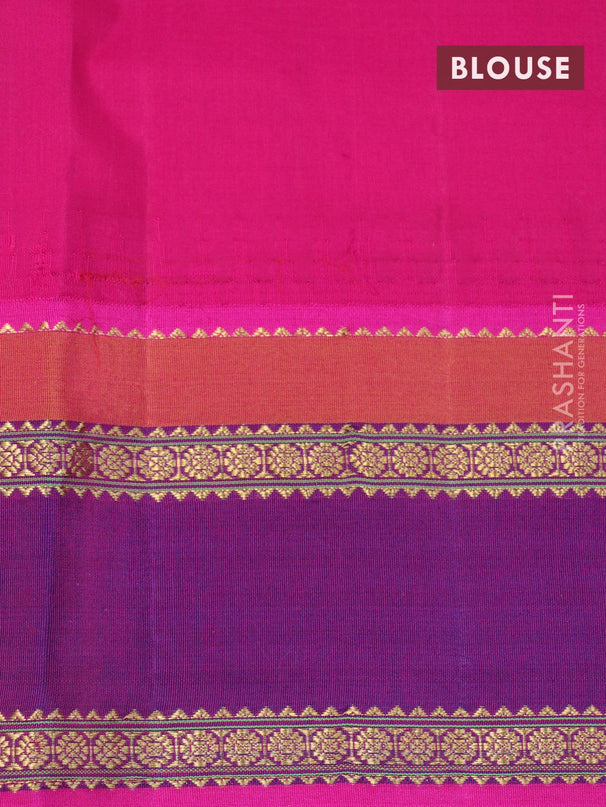 Kanjivaram silk saree teal green and pink with allover embroidery kasuti work and temple design rettapet zari woven border - {{ collection.title }} by Prashanti Sarees