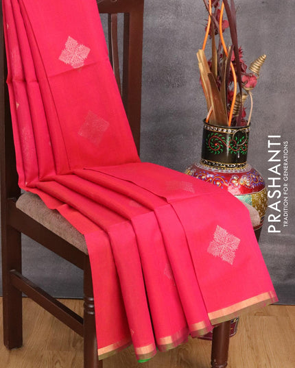Kora silk cotton saree dual shade of pink and green with silver & gold zari woven buttas and small zari woven border - {{ collection.title }} by Prashanti Sarees