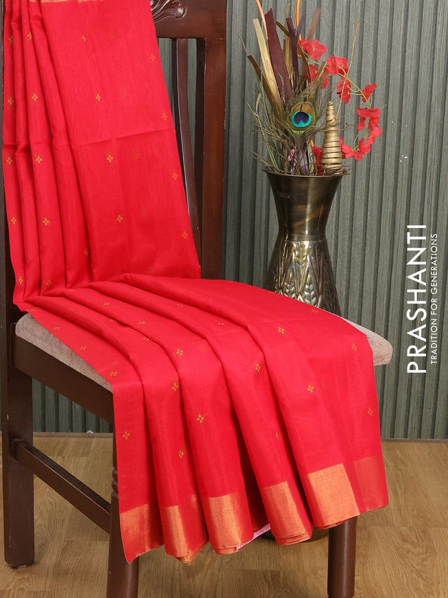 Kora silk cotton saree maroon with thread woven buttas and zari woven border - {{ collection.title }} by Prashanti Sarees