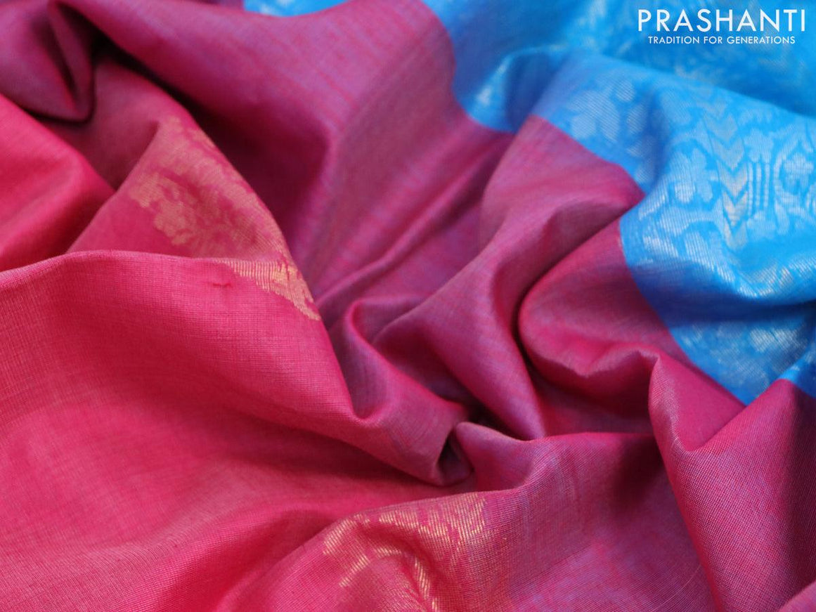 Kora silk cotton saree pink and light blue with silver & gold woven buttas and zari woven border - {{ collection.title }} by Prashanti Sarees