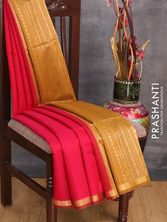 Kora silk cotton saree pink and mustard shade with zari woven buttas and small zari woven border - {{ collection.title }} by Prashanti Sarees