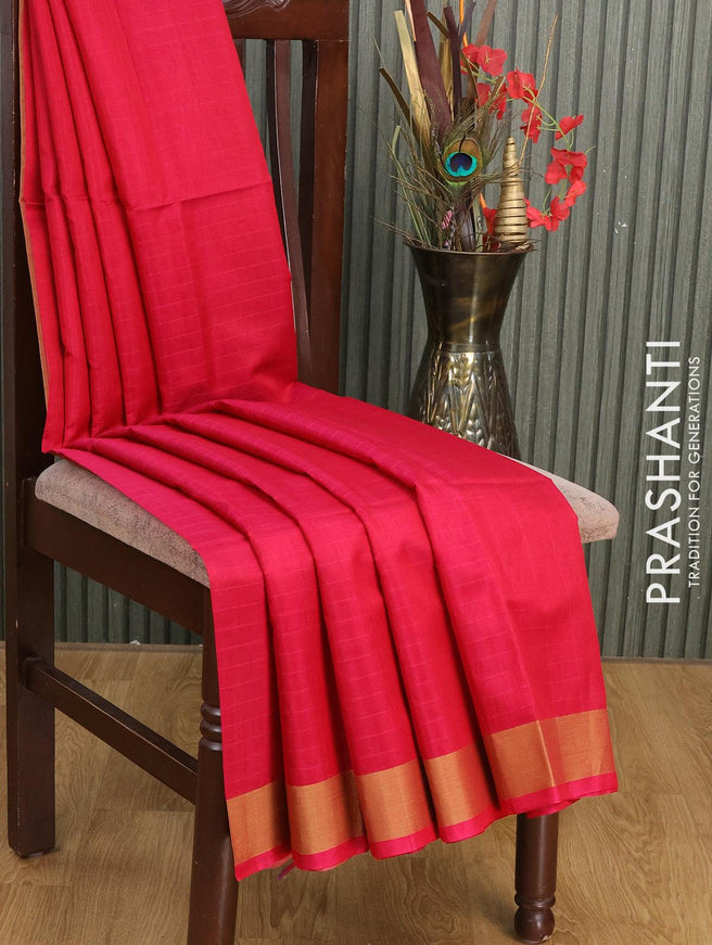 Kora silk cotton saree pink with allover stripe pattern and simple border - {{ collection.title }} by Prashanti Sarees