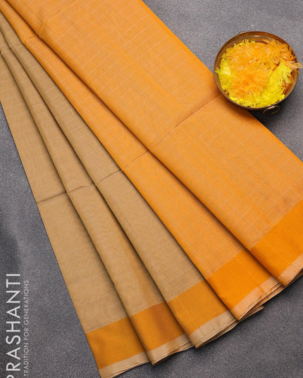 Kora silk cotton saree sandal and mustard yellow with allover stripe pattern and simple border - {{ collection.title }} by Prashanti Sarees