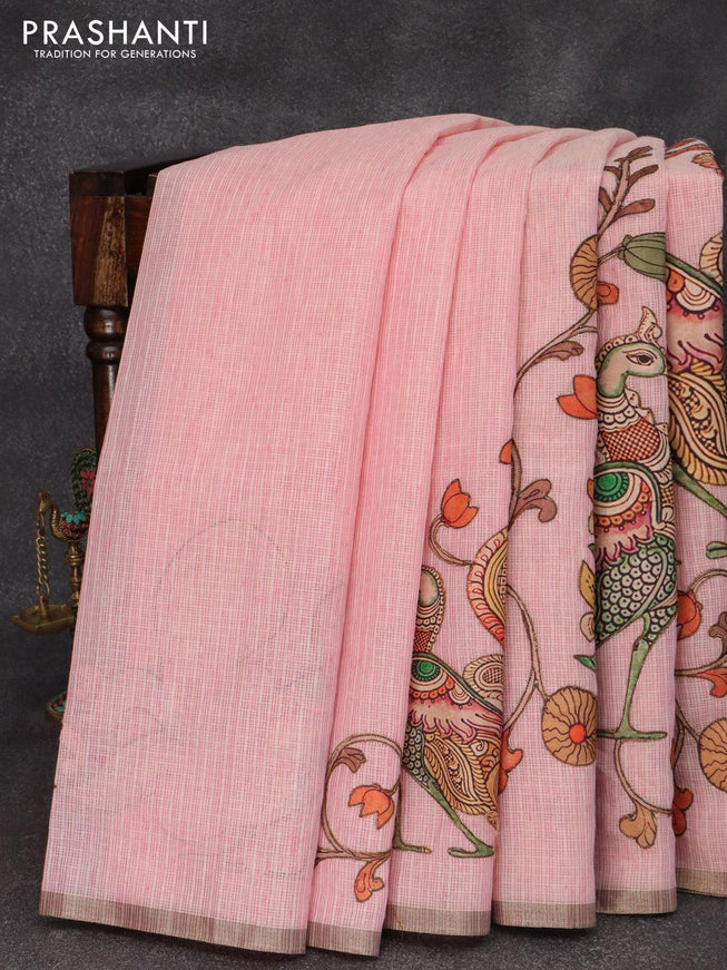 Kota saree light pink with allover kalamkari applique work in borderless style - {{ collection.title }} by Prashanti Sarees